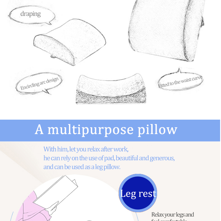 Soft Velvet Fabric Cover Memory Foam Lumbar Support Back Cushion for Back Relief detail 3