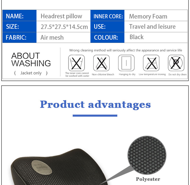 Ergonomic Breathable Car Seat Memory Foam Orthopedic Head Rest Neck Support Elastic Strap Pillow for Car Travel Knitted Technics detail 3
