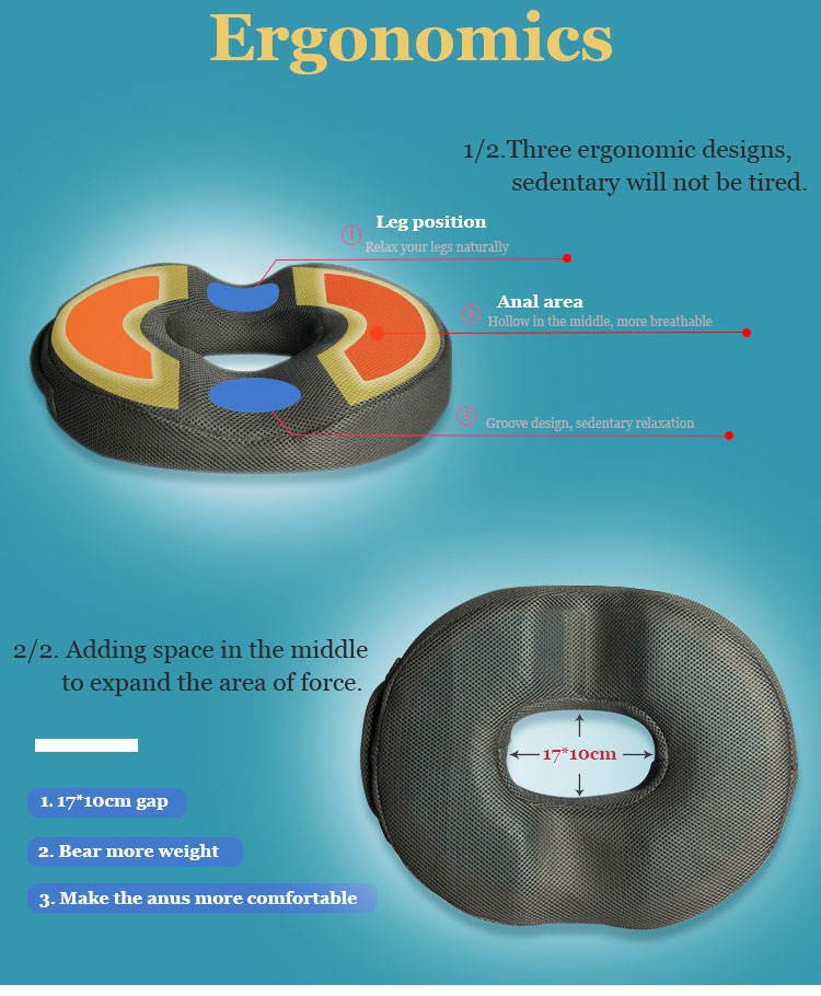 Orthopedic Donut Seat Cushion Cooling Gel Memory Foam Eco-friendly Anti-Dust Mite Removable Washable Pressure Relief CE detail 3