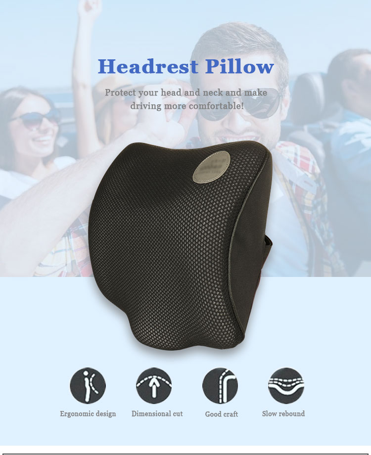Ergonomic Breathable Car Seat Memory Foam Orthopedic Head Rest Neck Support Elastic Strap Pillow for Car Travel Knitted Technics detail 1