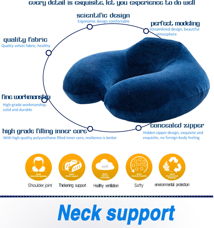 Portable Black Jacquard Velvet Fabric Cover Memory Foam U-Shape Neck Rest Pillow Travel Neck Support Pillow for Flights detail 6