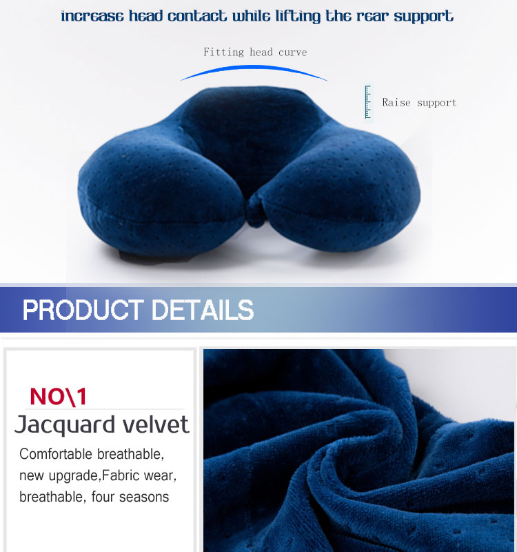 Portable Black Jacquard Velvet Fabric Cover Memory Foam U-Shape Neck Rest Pillow Travel Neck Support Pillow for Flights detail 8