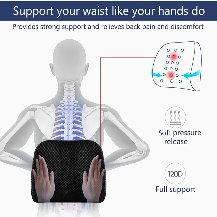 China Factory Wholesale Memory Foam Filled Car Seat and Office Chair Back Support Cushion with Pocket Lumbar Support Cushion detail 1