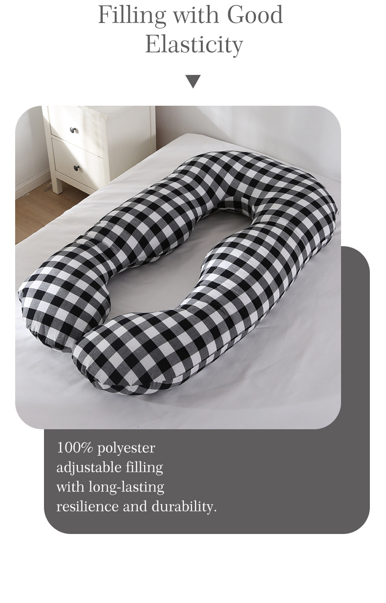 Fabricante chino, tamaño doble reina rey, forma de U, cómoda almohada para embarazo, almohada de maternidad de poliéster, detalle 7