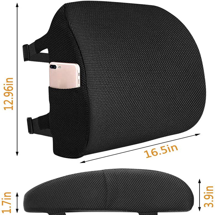 China Factory Wholesale Memory Foam Filled Car Seat and Office Chair Back Support Cushion with Pocket Lumbar Support Cushion detail 3