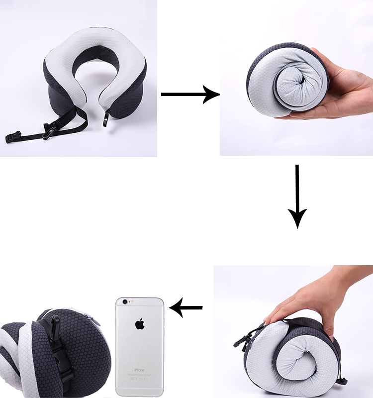 Custom U-Shaped Rolled Twist Portable Memory Foam Airplane Travel Neck Support Pillow with Massage Feature detail 1