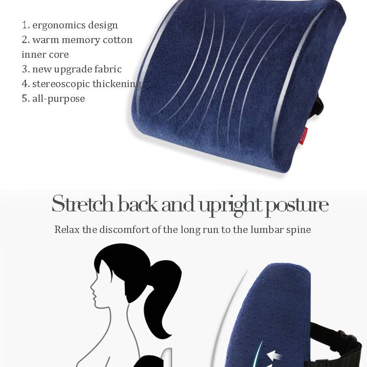 Soft Velvet Fabric Cover Memory Foam Lumbar Support Back Cushion for Back Relief detail 8