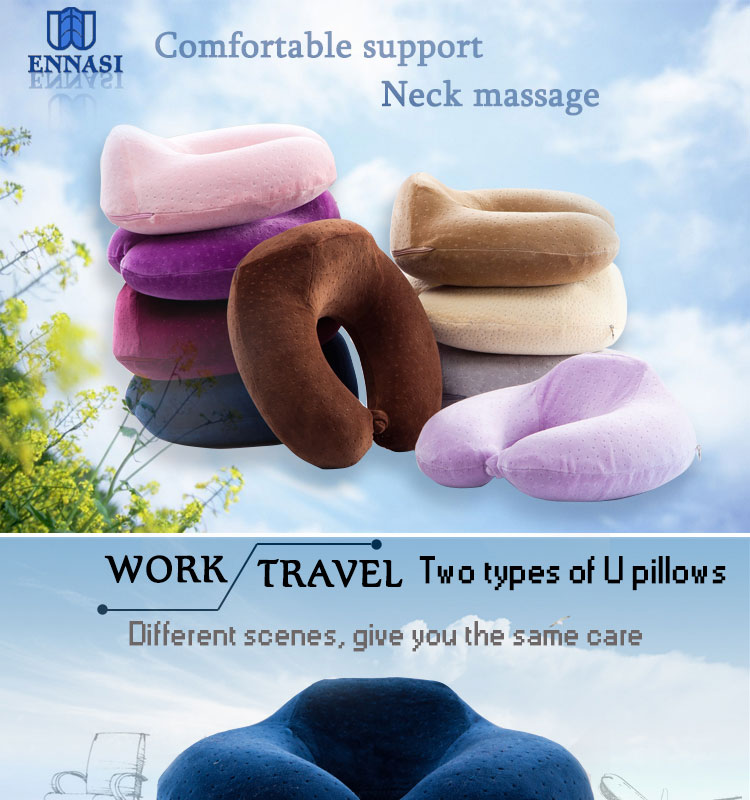 Portable Black Jacquard Velvet Fabric Cover Memory Foam U-Shape Neck Rest Pillow Travel Neck Support Pillow for Flights detail 1