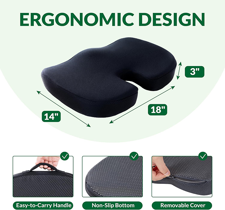 Ergonomic Office Chair Car Seat Cushion Anti-Slip Bottom Orthopedic Memory Foam Tailbone Pain Lumbar Pillows Seat Cushions detail 2