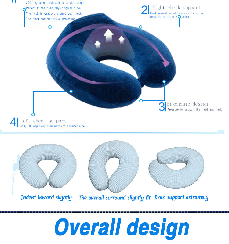 Portable Black Jacquard Velvet Fabric Cover Memory Foam U-Shape Neck Rest Pillow Travel Neck Support Pillow for Flights detail 5